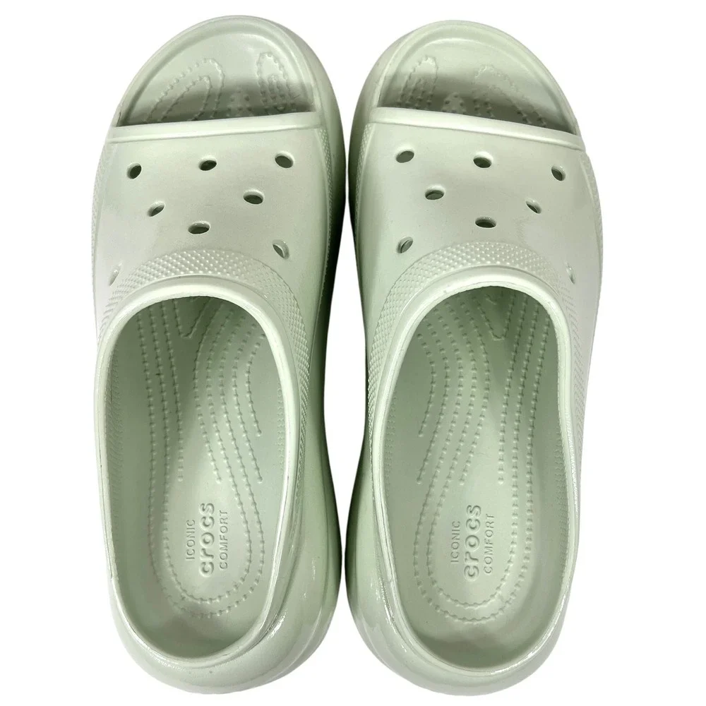Crocs Crush Platform‎ Slides Sandals High Shine Light Green W11/M9 Chunky Shoes